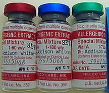 Bottles of allergens for injection