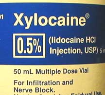Label on the front of the lidocaine bottle