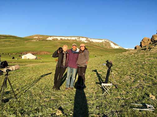 Dr. P and his camera crew posing in the mountains of Mongolia