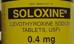 Soloxine label on a bottle with 0.4 mg tablets