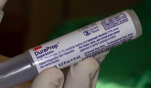Label of special antiseptic called DuraPrep